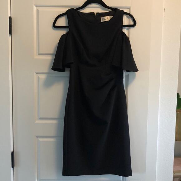 Eliza J Cold Shoulder Ruffle Sheath Dress - Black - SZ 2 - Picture 3 of 7